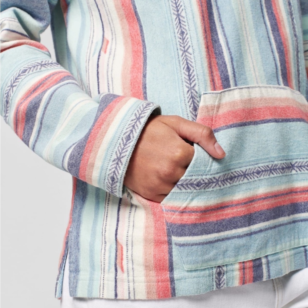 Faherty Baja Poncho sweater pullover hood stripe blue organic cotton medium - Picture 4 of 12